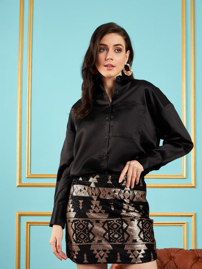 Black Satin Oversized Shirt