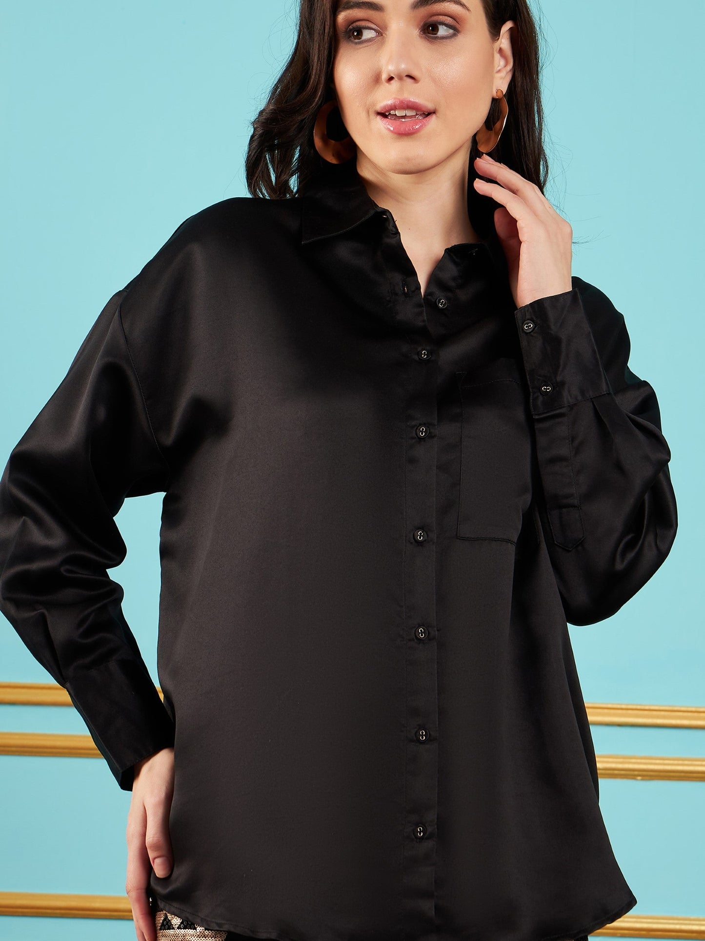 Black Satin Oversized Shirt