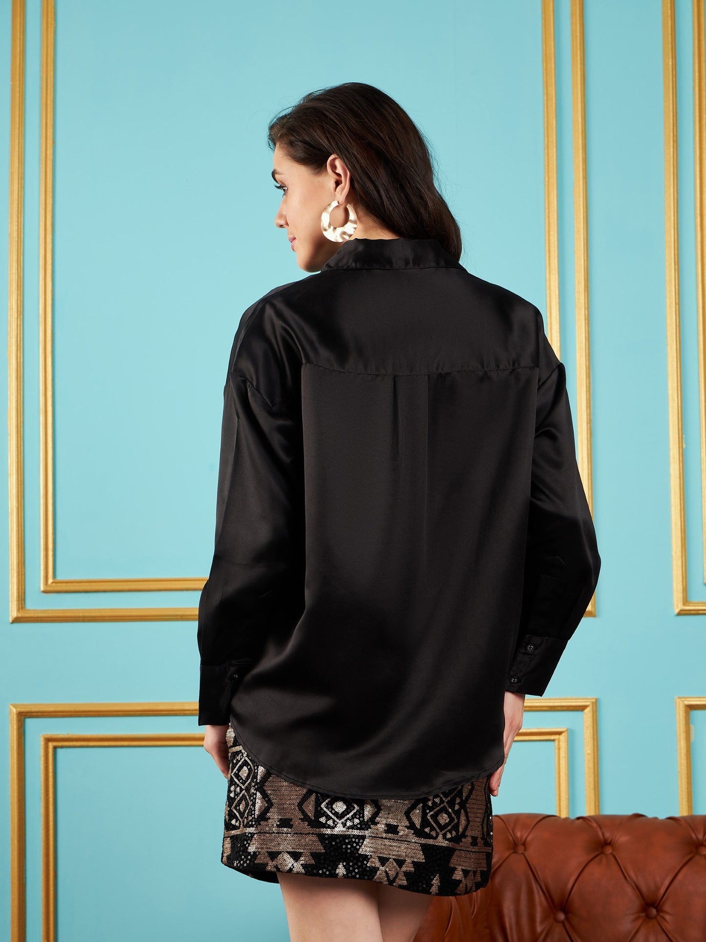 Black Satin Oversized Shirt
