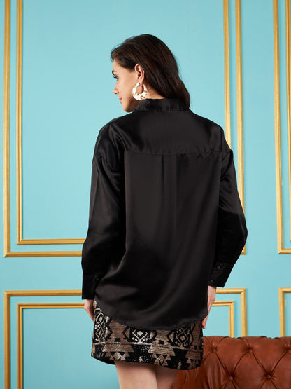 Black Satin Oversized Shirt