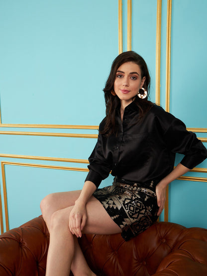 Black Satin Oversized Shirt