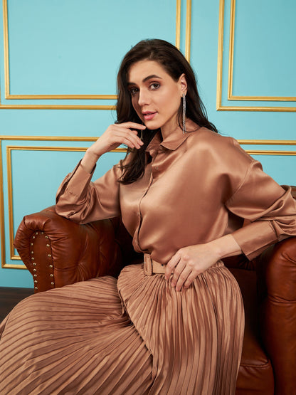 Brown Satin Oversized Shirt