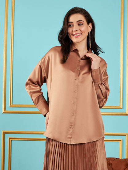 Brown Satin Oversized Shirt