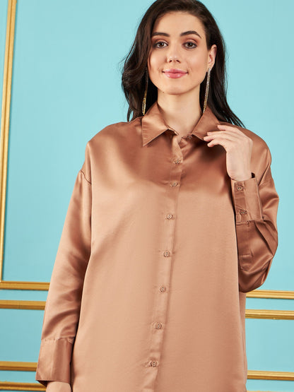Brown Satin Oversized Shirt