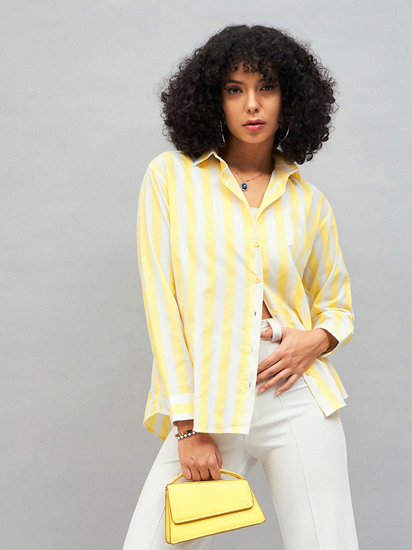 Yellow & White Cotton Striped Regular Shirt