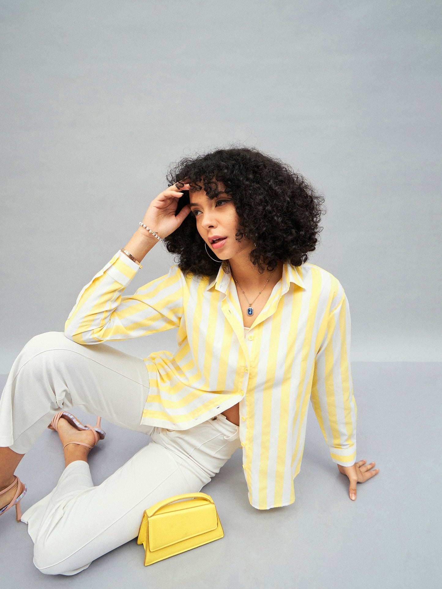 Yellow & White Cotton Striped Regular Shirt