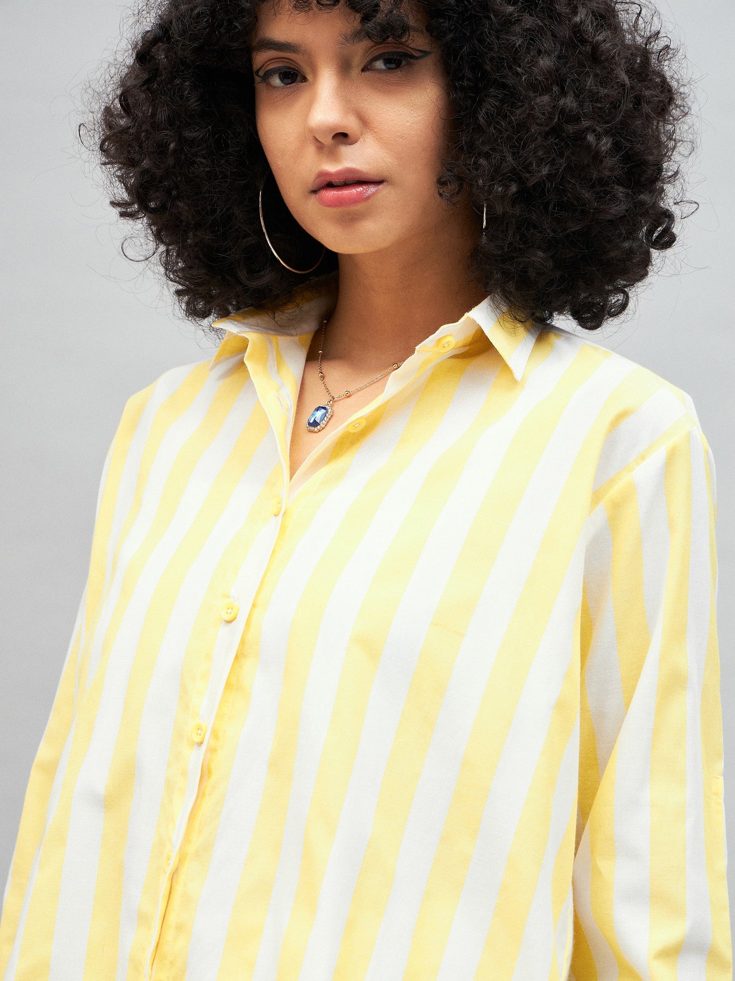 Yellow & White Cotton Striped Regular Shirt