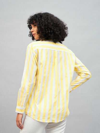 Yellow & White Cotton Striped Regular Shirt