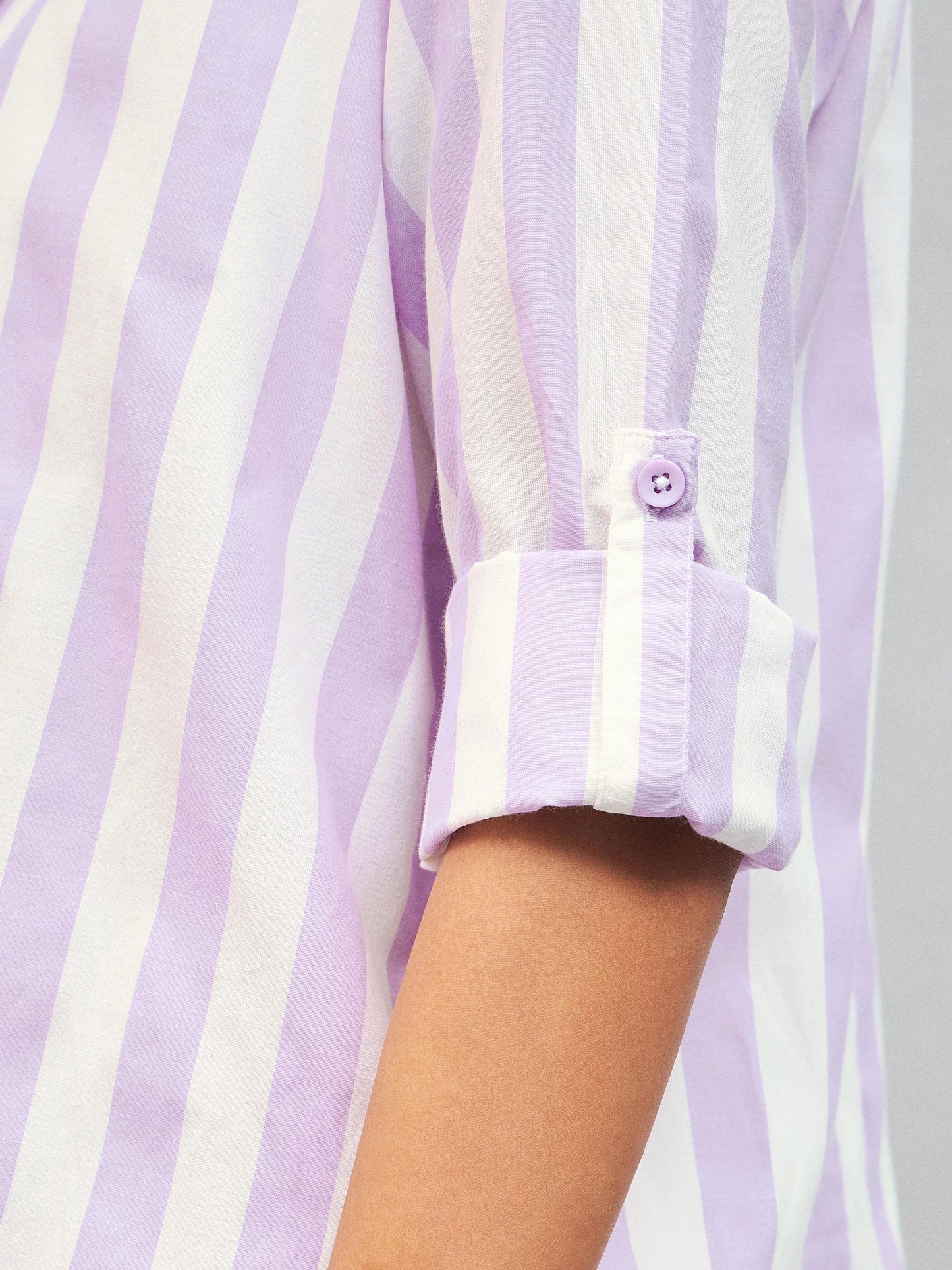Purple & White Cotton Striped Regular Shirt