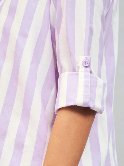 Purple & White Cotton Striped Regular Shirt