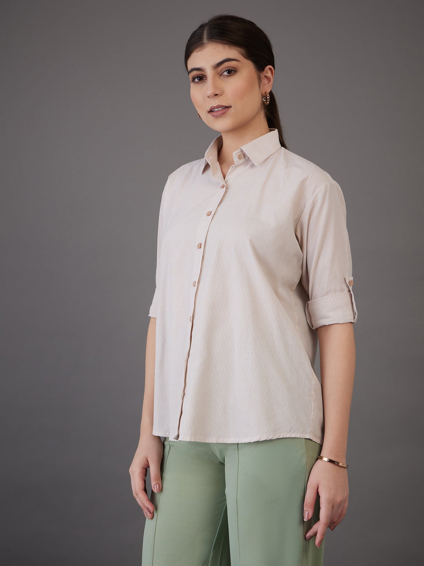 Brown Pin Stripes Regular Fit Shirt