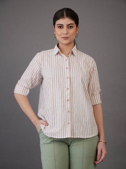 Brown Stripes Regular Fit Shirt