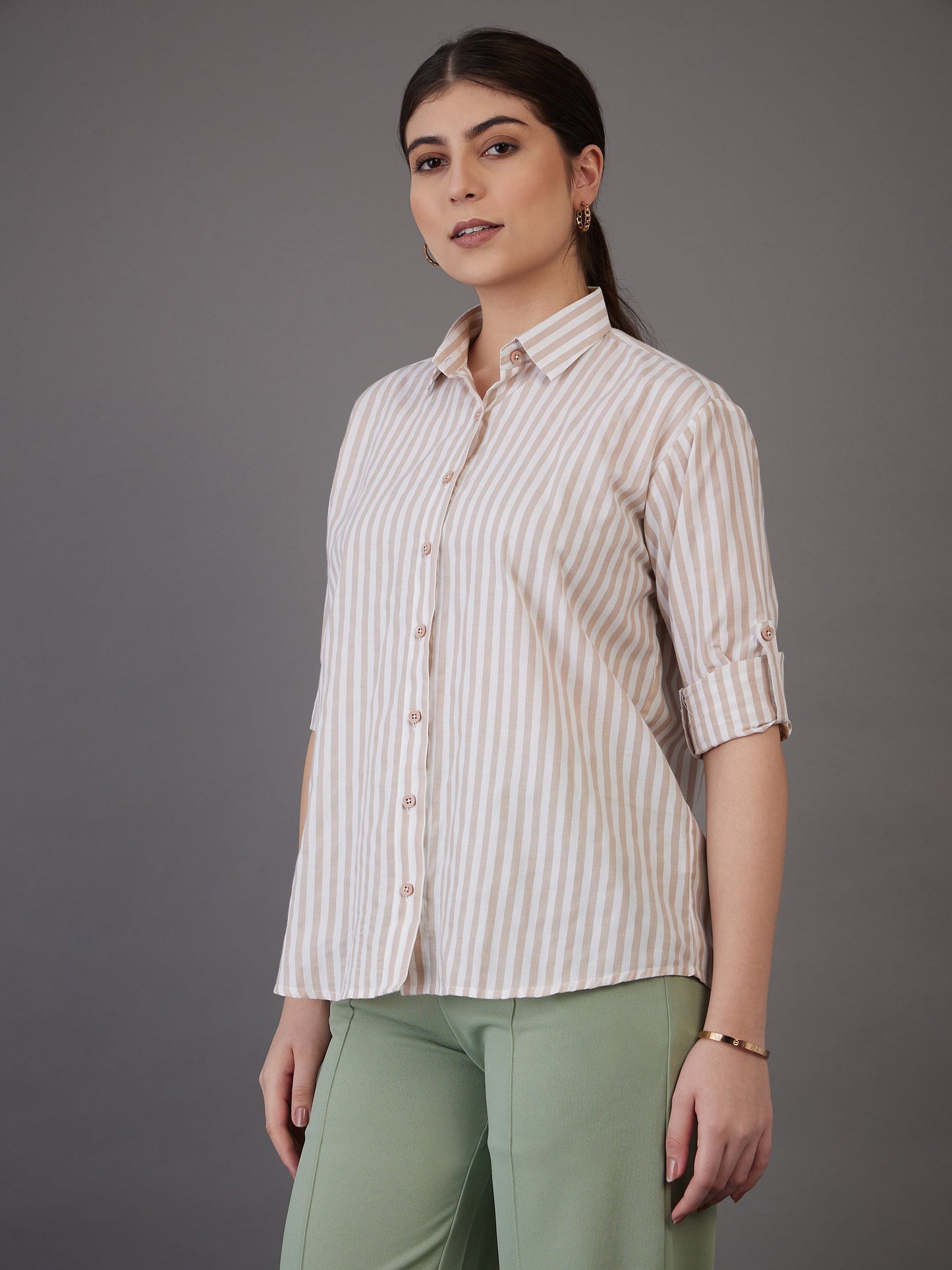 Brown Stripes Regular Fit Shirt