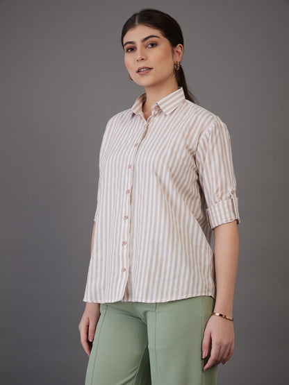 Brown Stripes Regular Fit Shirt