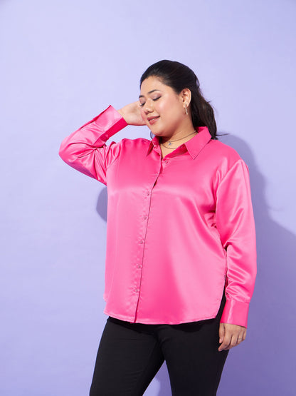 Pink Regular Satin Shirt