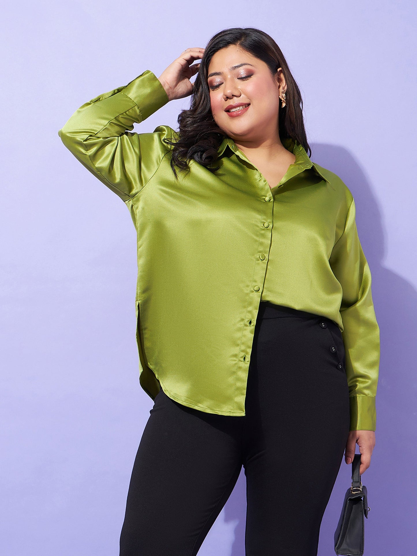 Olive Regular Satin Shirt