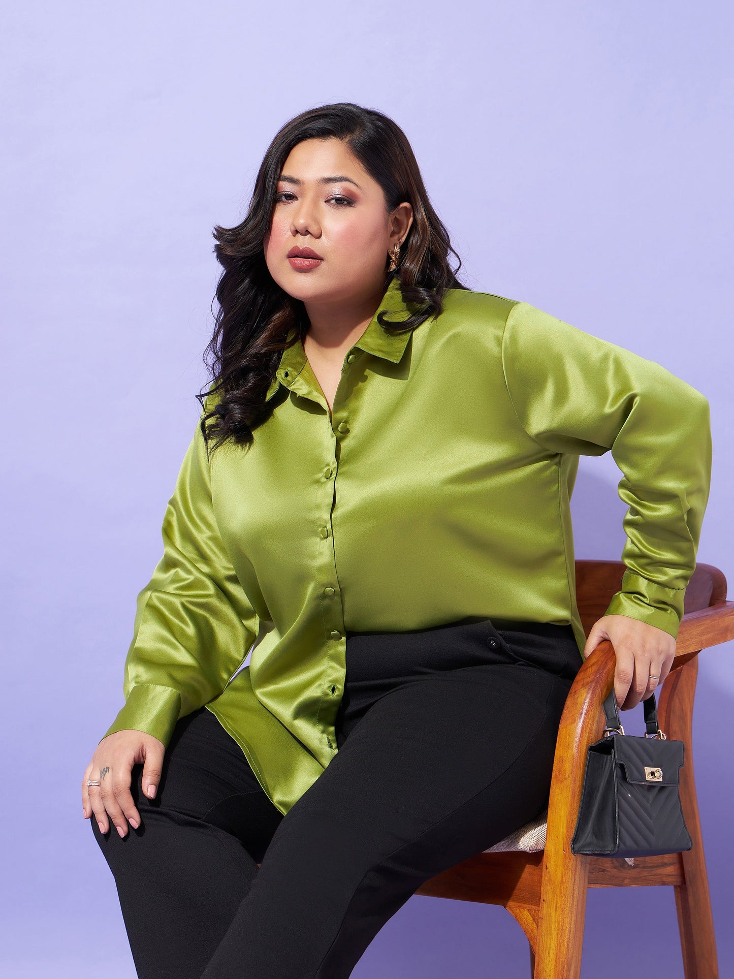 Olive Regular Satin Shirt