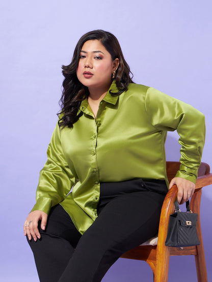 Olive Regular Satin Shirt
