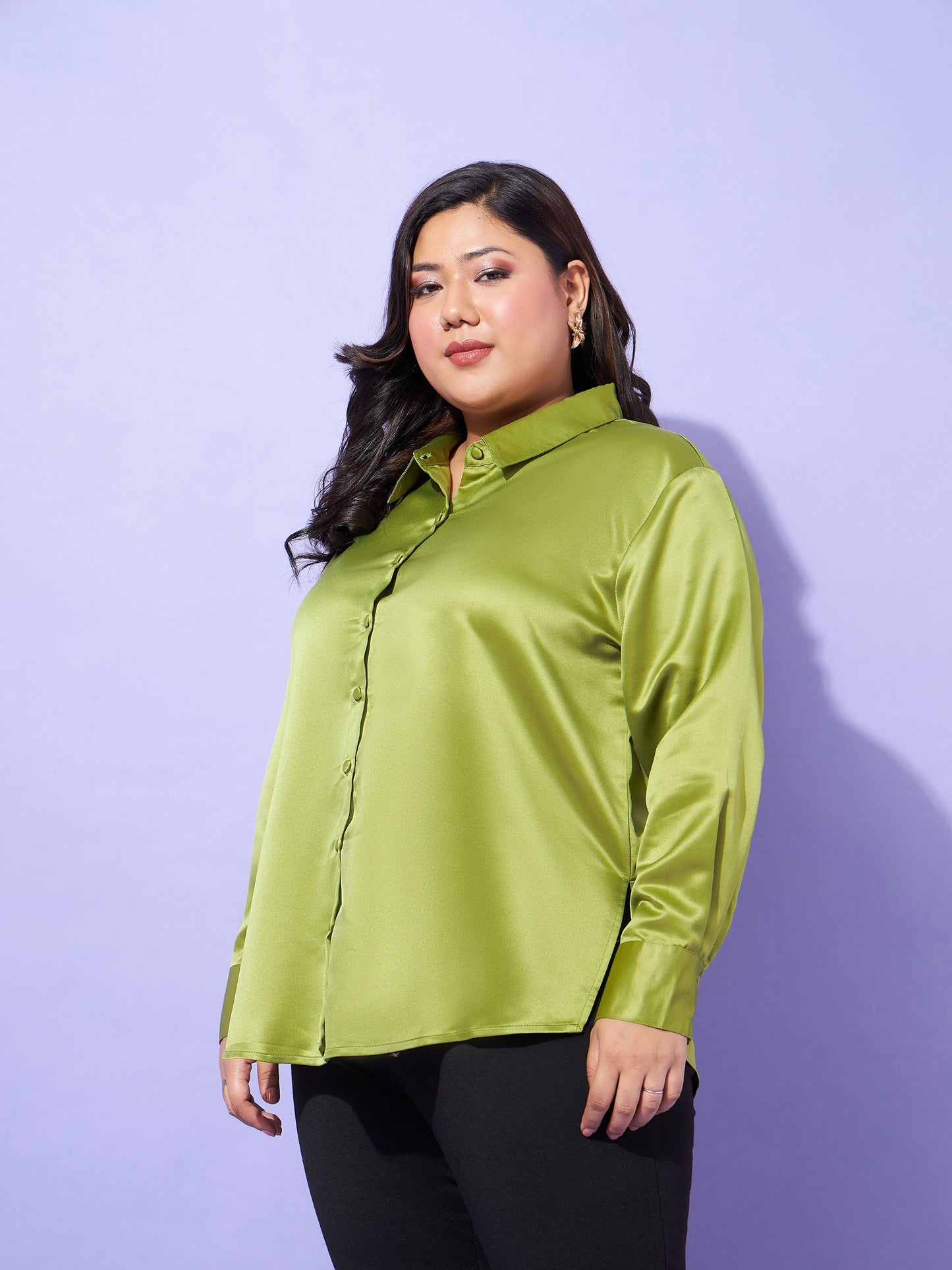 Olive Regular Satin Shirt