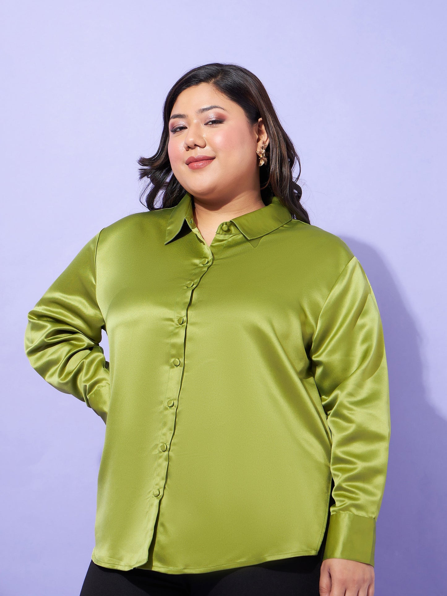 Olive Regular Satin Shirt