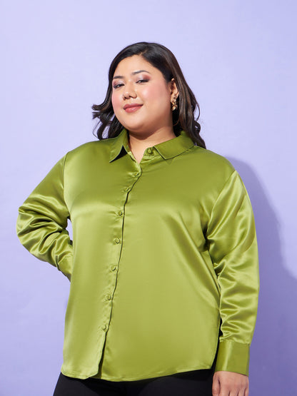 Olive Regular Satin Shirt