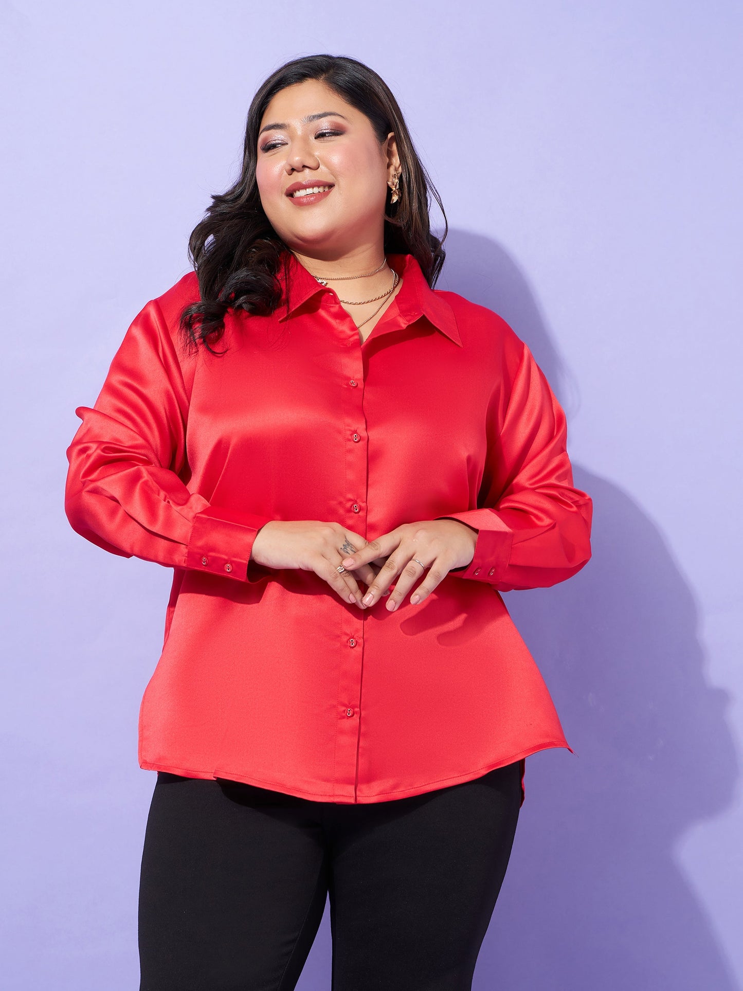 Red Regular Satin Shirt