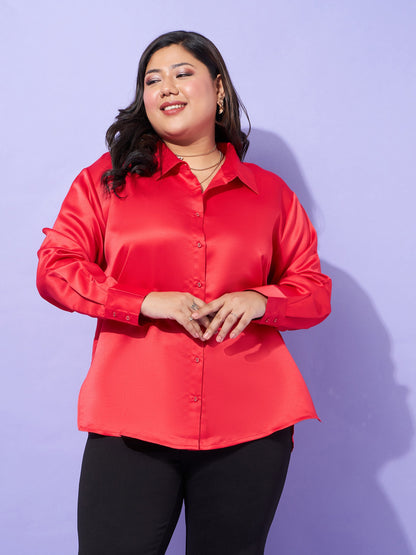 Red Regular Satin Shirt