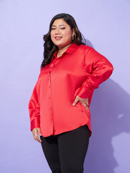 Red Regular Satin Shirt