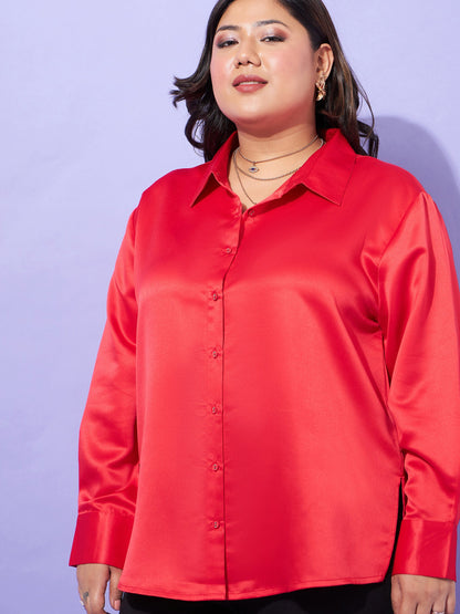 Red Regular Satin Shirt