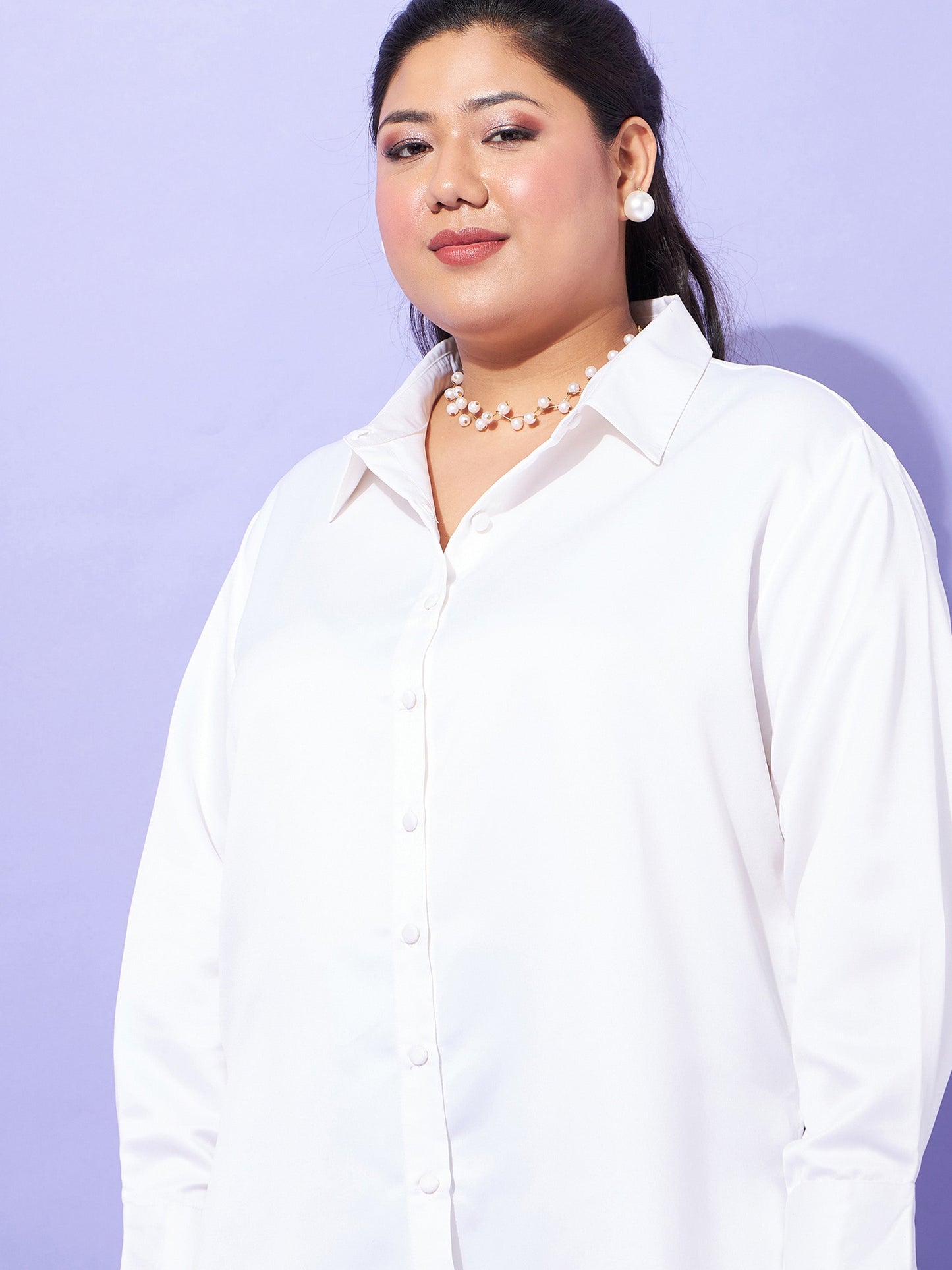 Off White Regular Satin Shirt-SASSAFRAS Curve