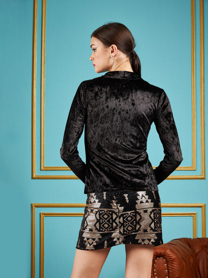 Black Velvet Ruched Shirt