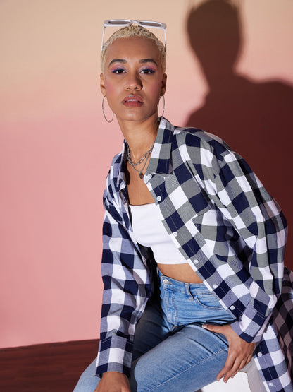 White & Navy Check Lounge Shirt