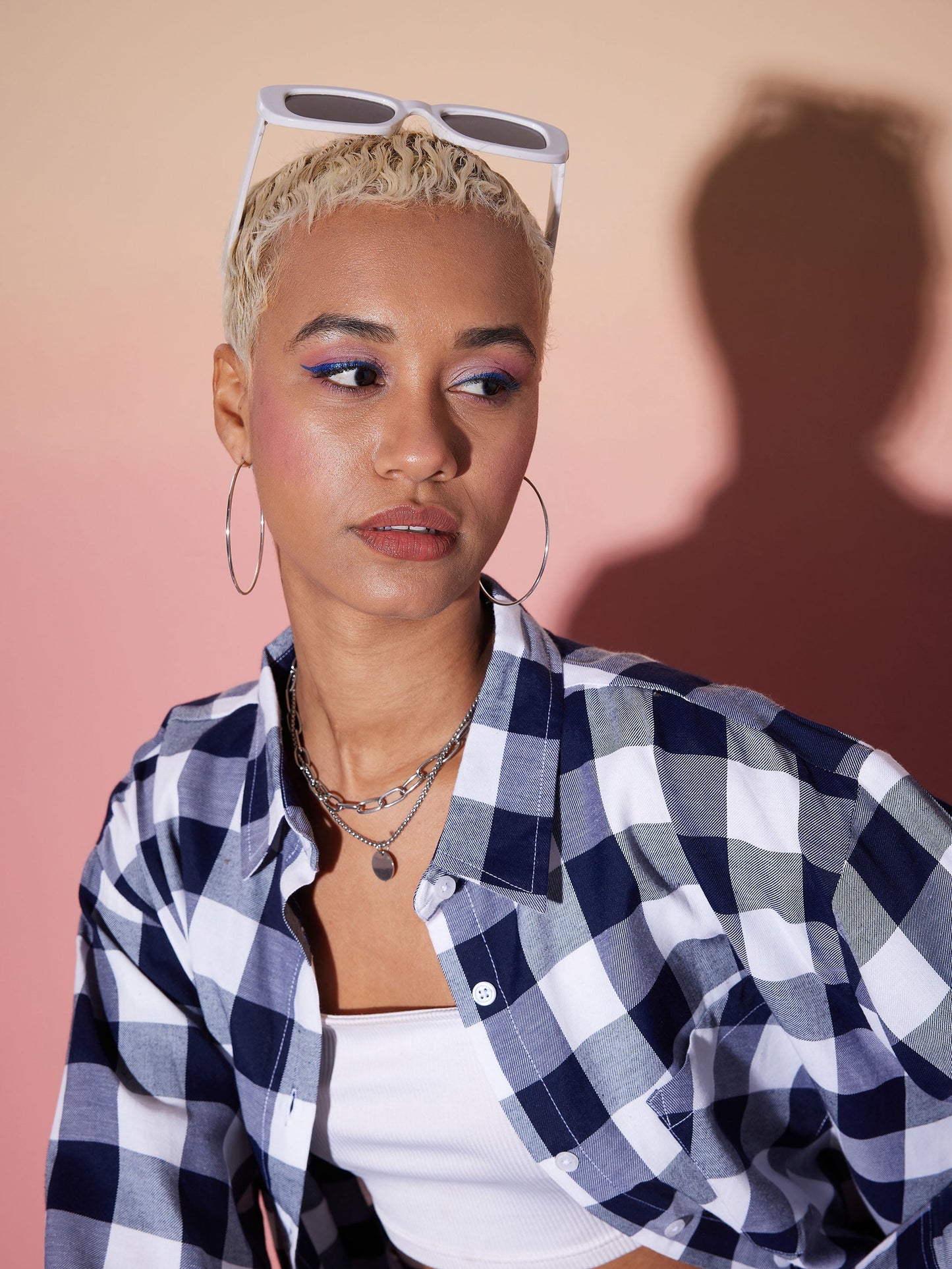 White & Navy Check Lounge Shirt