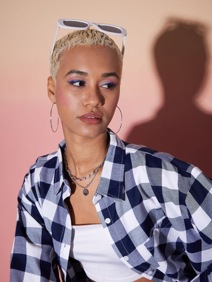 White & Navy Check Lounge Shirt