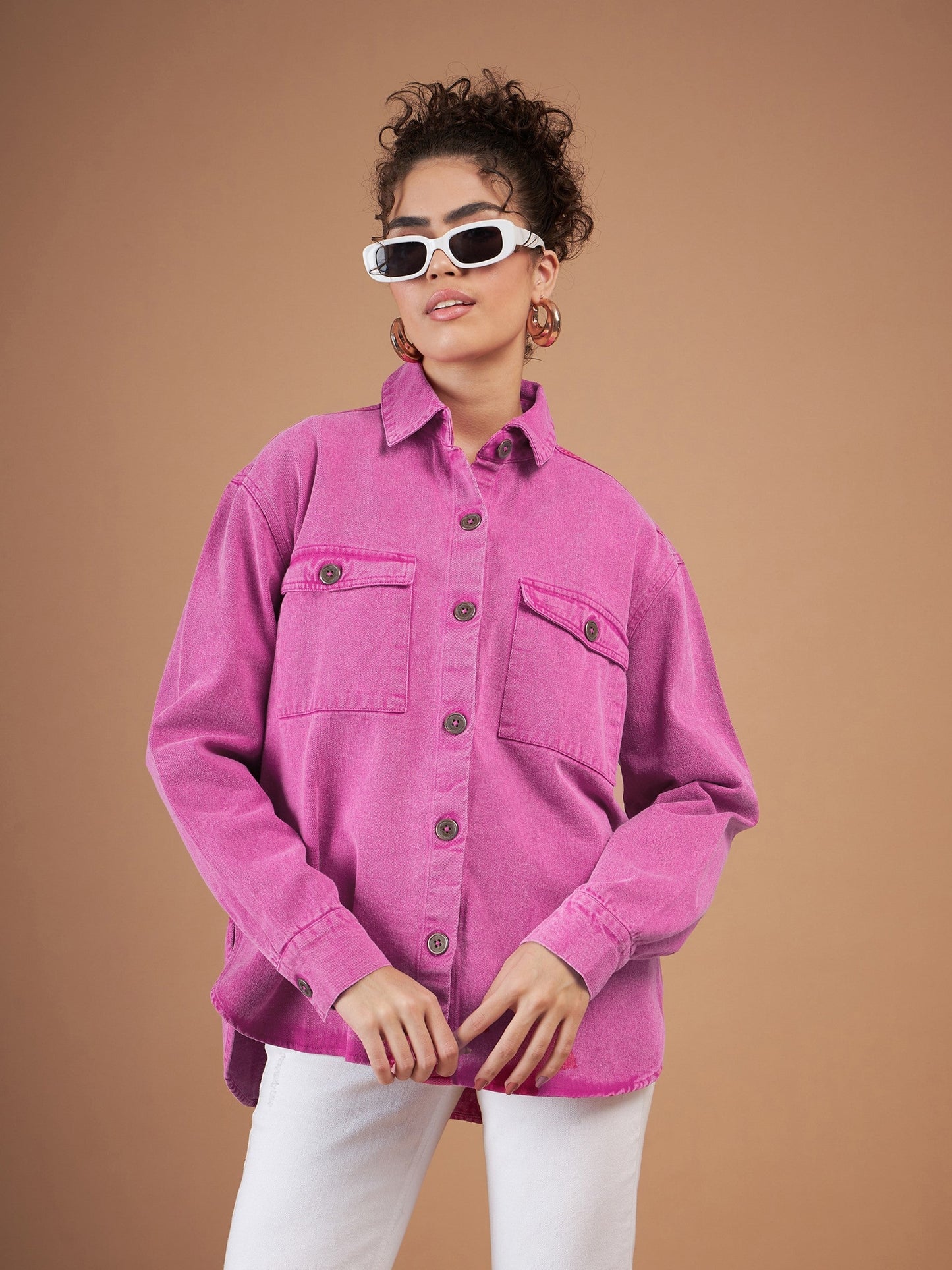 Pink Washed Denim Shacket