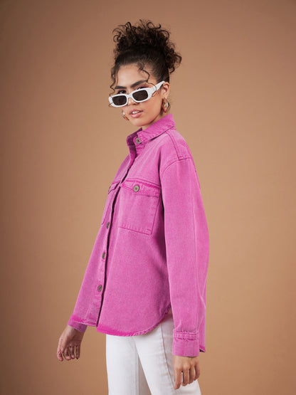 Pink Washed Denim Shacket
