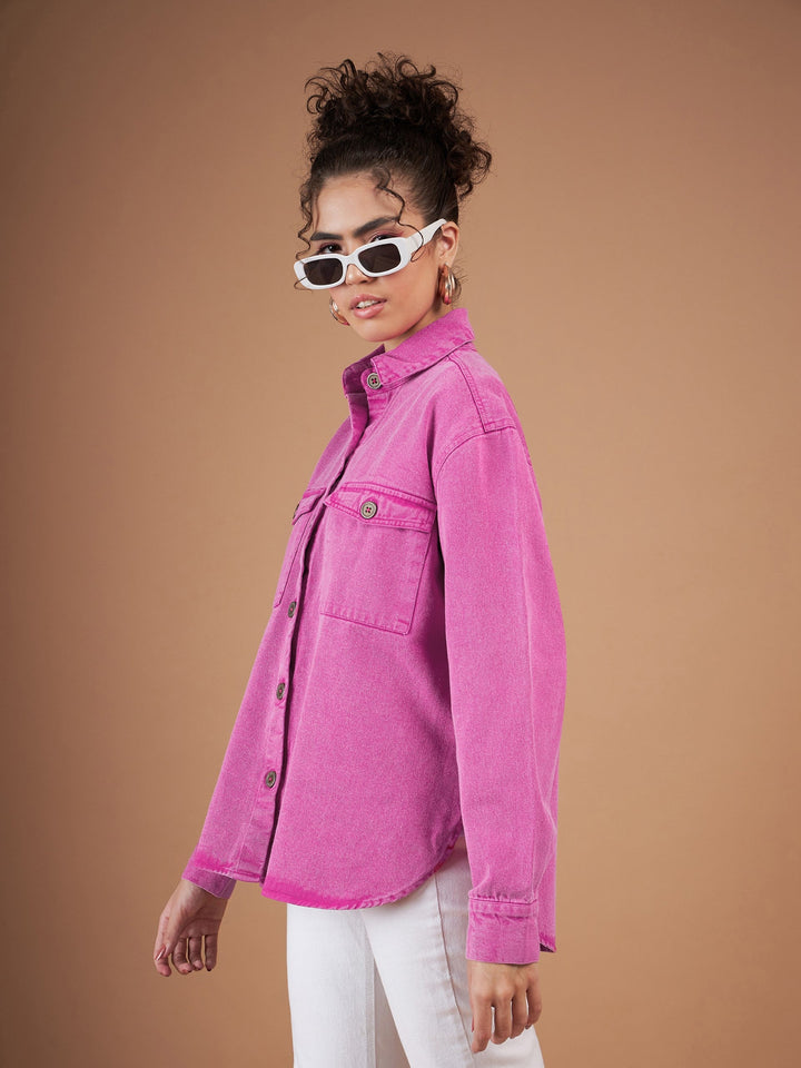 Pink Washed Denim Shacket