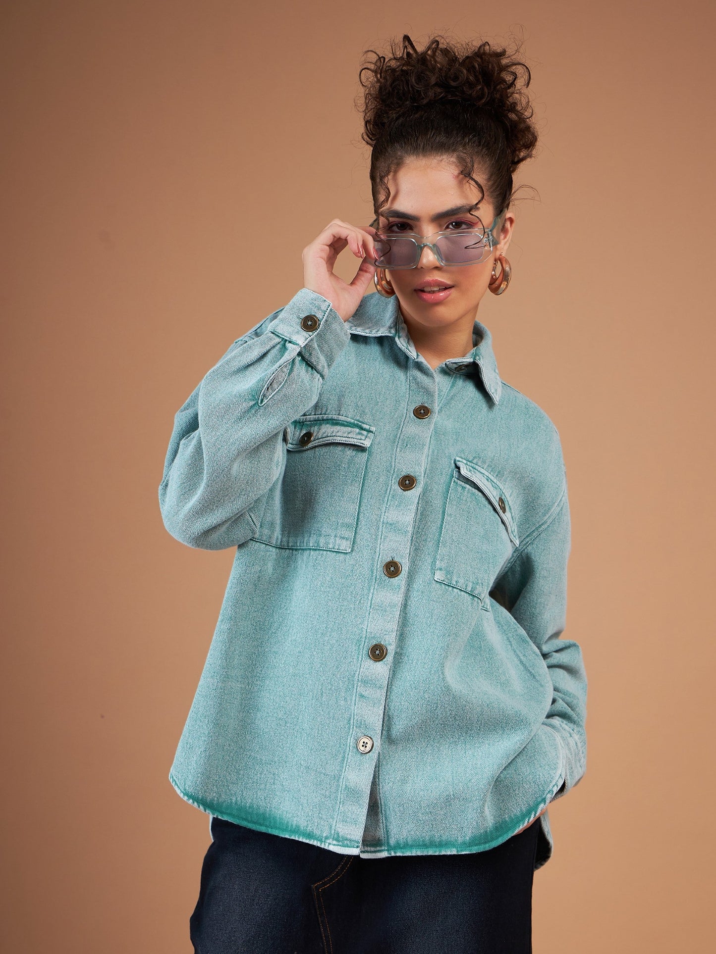 Green Washed Denim Shacket