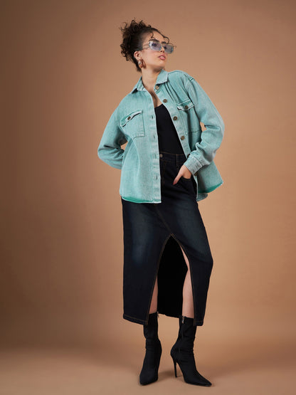 Green Washed Denim Shacket