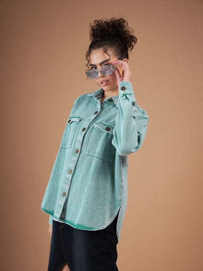 Green Washed Denim Shacket