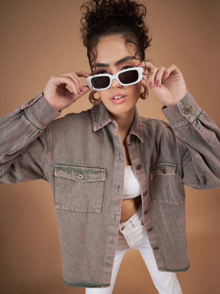 Beige Washed Denim Shacket