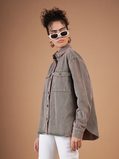 Beige Washed Denim Shacket