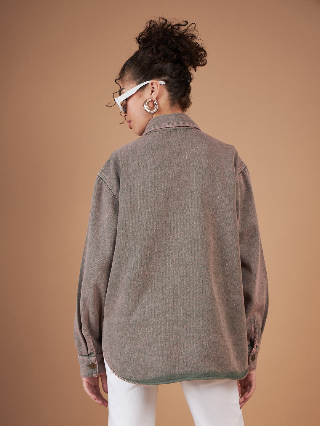 Beige Washed Denim Shacket