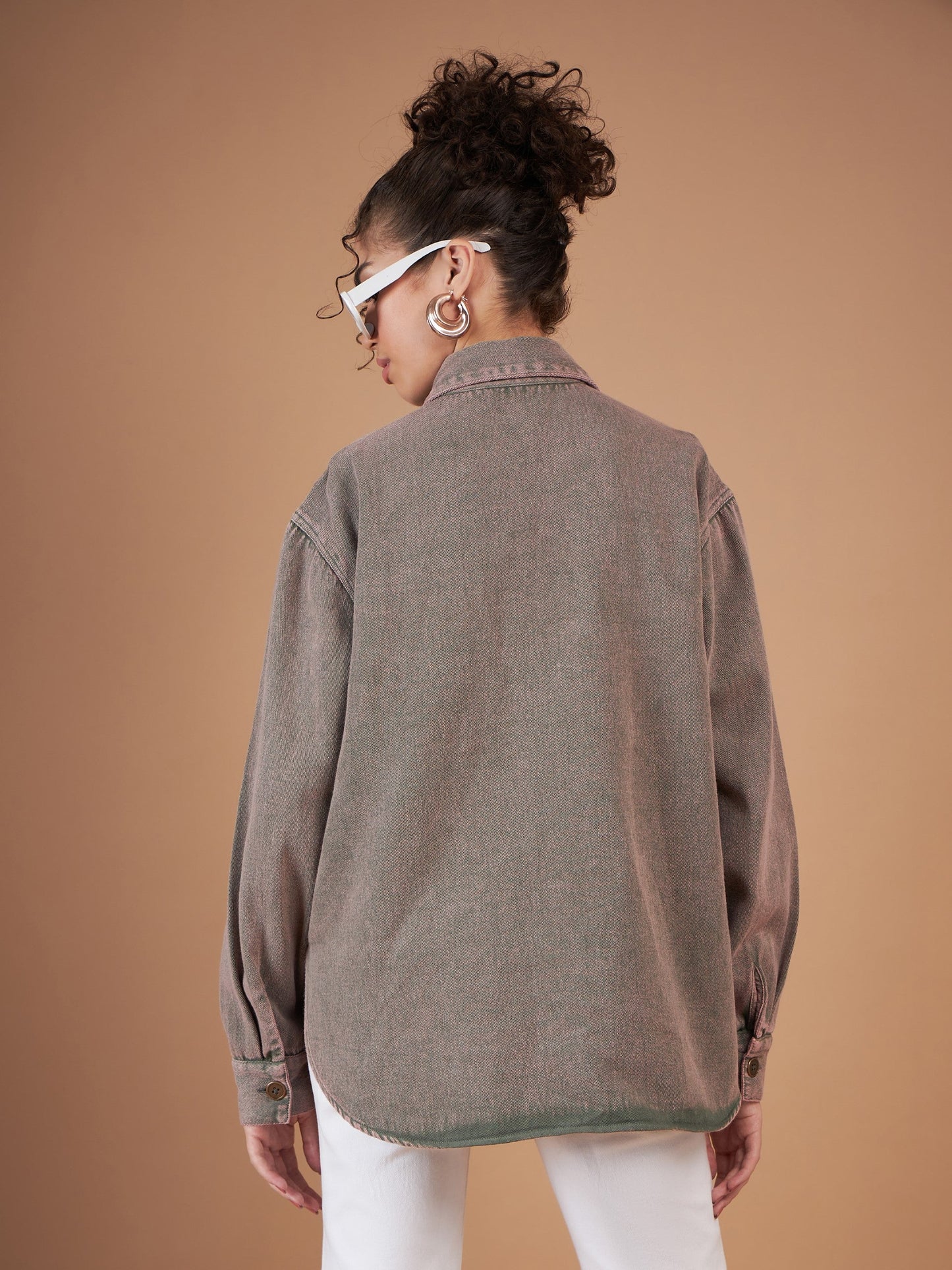 Beige Washed Denim Shacket