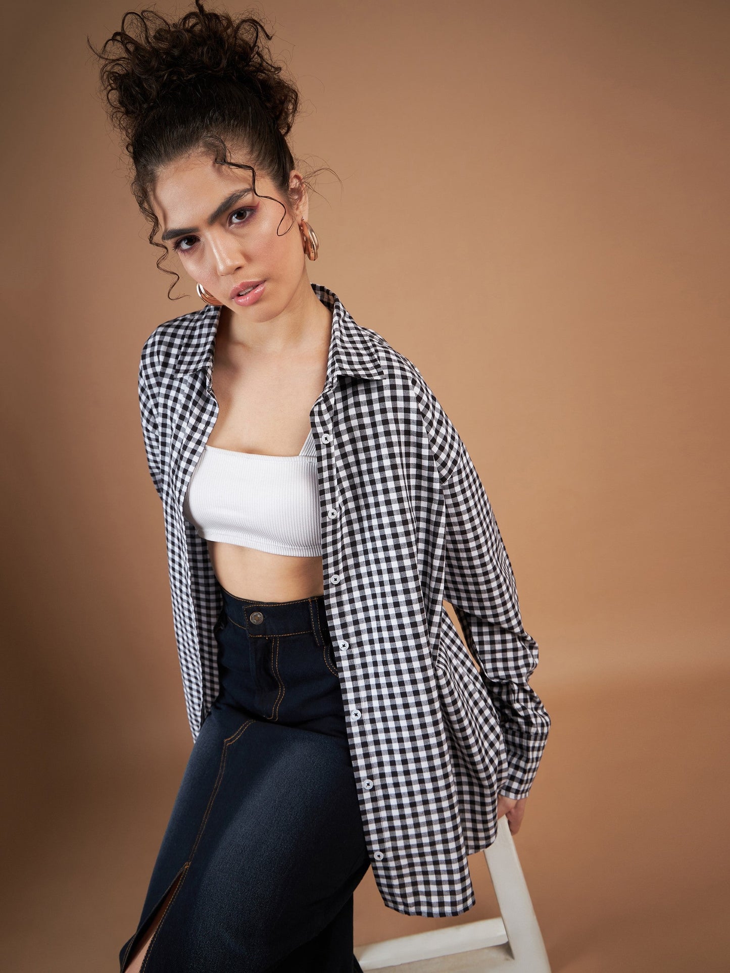 Black & White Yarn Dyed Check Oversized Shirt