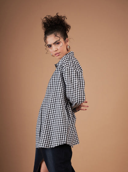 Black & White Yarn Dyed Check Oversized Shirt