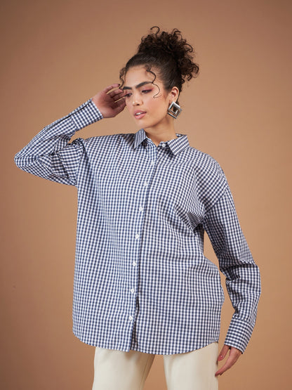 Navy & White Yarn Dyed Check Oversized Shirt