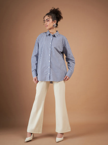 Navy & White Yarn Dyed Check Oversized Shirt
