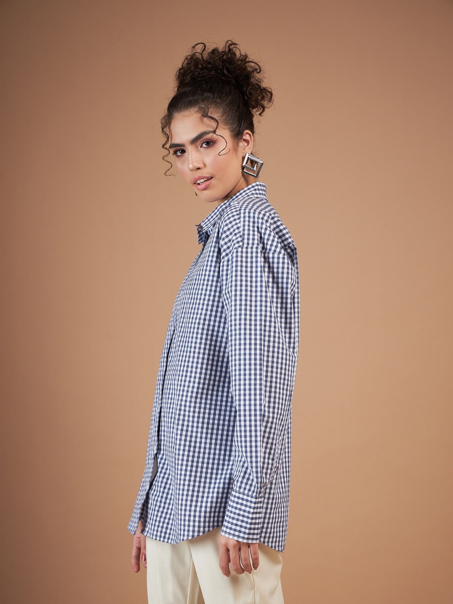 Navy & White Yarn Dyed Check Oversized Shirt