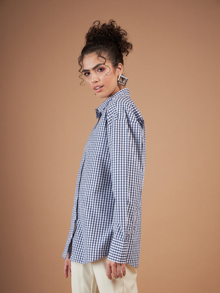 Navy &amp; White Yarn Dyed Check Oversized Shirt